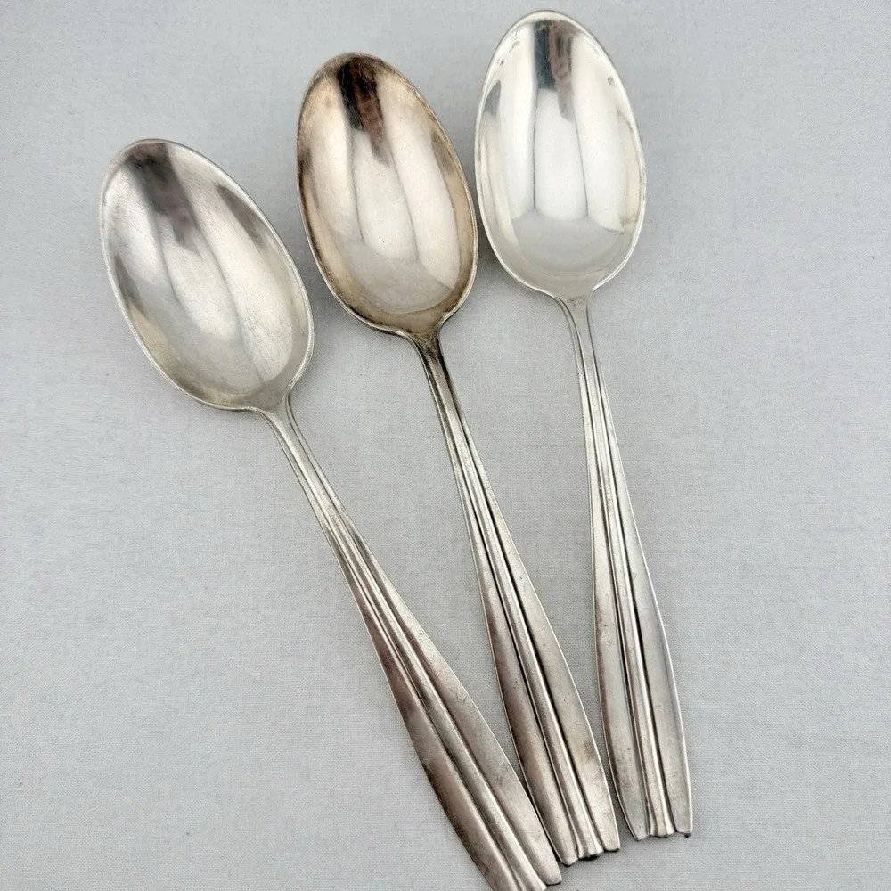 Vintage‎ Wellner Silver Plated Serving Spoons Set Germany Art Deco Fluted 8.25